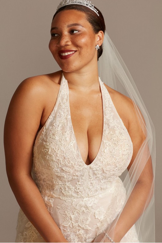 Beaded Lace Halter A-line Plus Size Wedding Dress  8CWG848