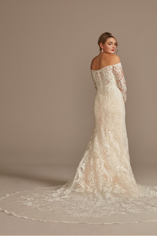 Beaded Lace Long Sleeve Off Shoulder Wedding Dress  SLXTCWG808