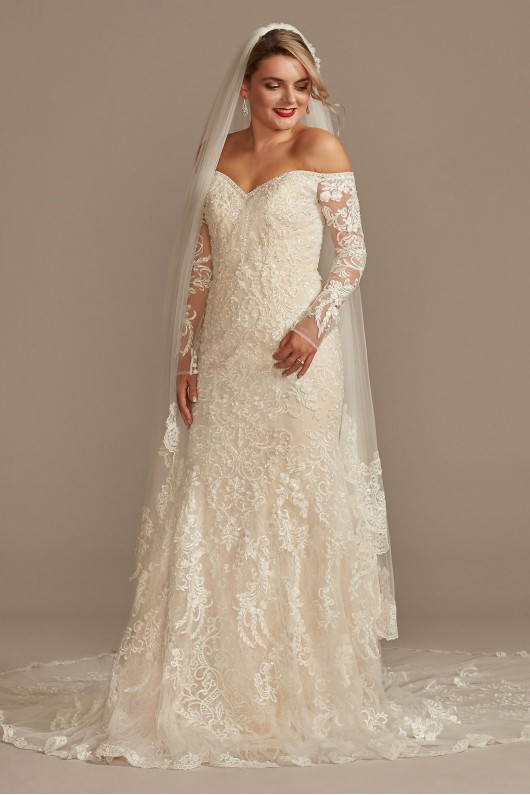 Beaded Lace Long Sleeve Petite Wedding Dress  7SLXTCWG808