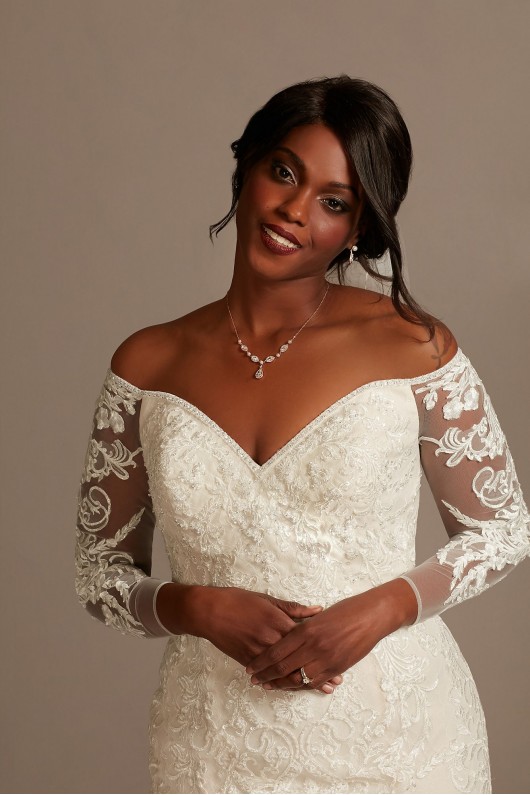 Beaded Lace Long Sleeve Plus Size Wedding Dress  8SLXTCWG808