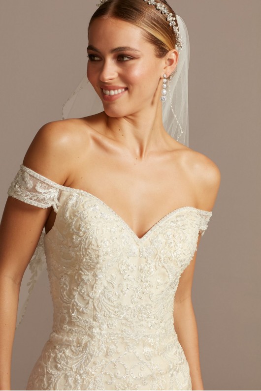 Beaded Lace Off-the-Shoulder Mermaid Wedding Dress  XTCWG808