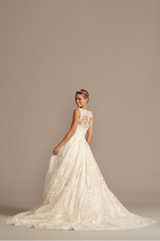 Beaded Lace Wedding Dress with Pleated Skirt  CWG780