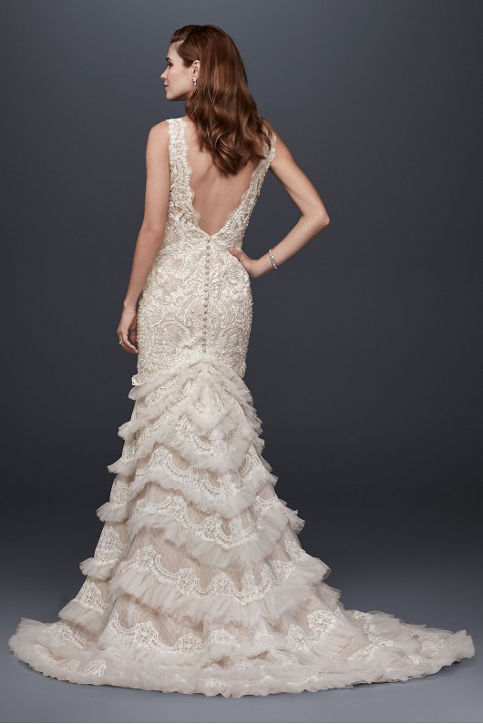 Beaded Lace Wedding Dress with Plunging Neckline  SWG689