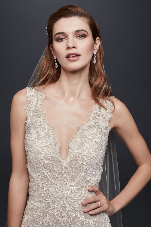 Beaded Lace Wedding Dress with Plunging Neckline  SWG689