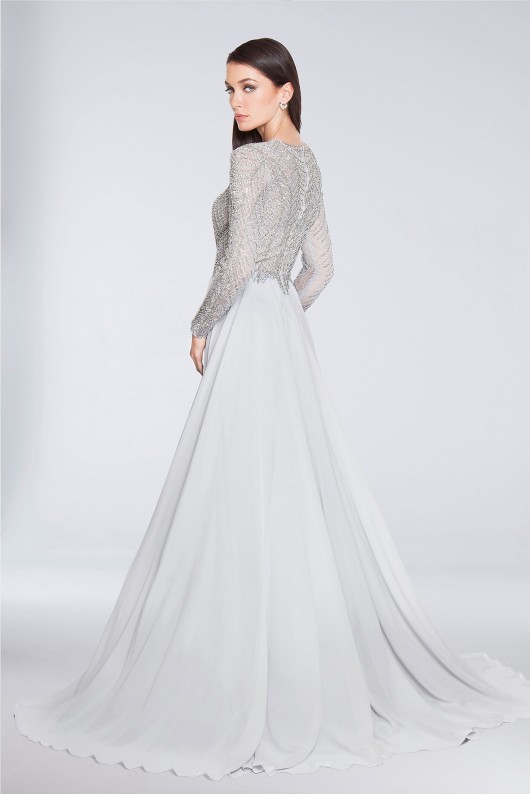 Beaded Long Sleeve A-Line Chiffon Dress with Slit Terani Couture 1813M6703