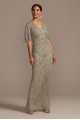 Beaded Mesh Overlay Gown with Flutter Sleeves Adrianna Papell AP1E206834