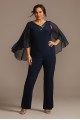 Beaded Neck Plus Size Set with Chiffon Capelet Le Bos 29312