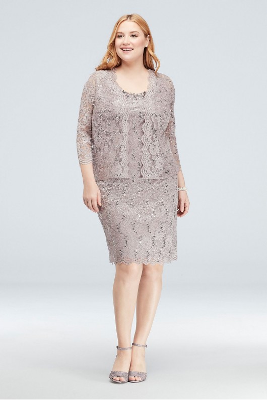 Beaded Neck Sequin Lace Plus Size Dress and Jacket Alex Evenings 85122096