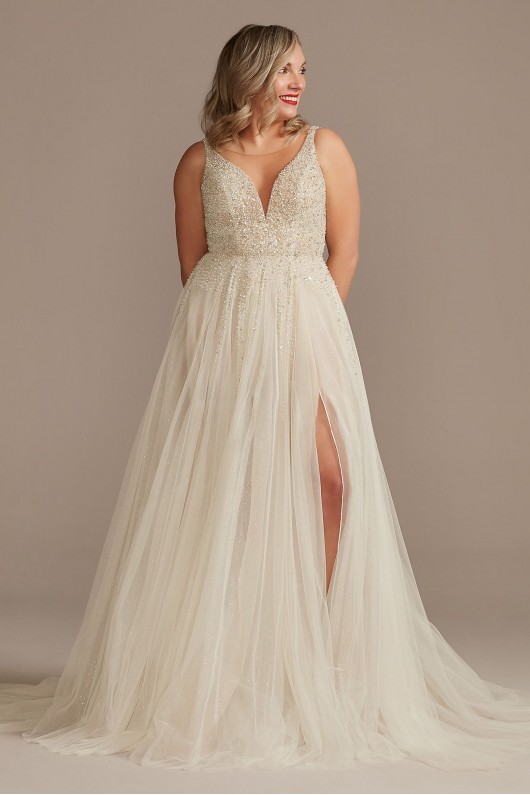 Beaded Plunge Illusion Bodysuit Tall Wedding Dress  4XLMBSWG837