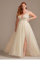 Beaded Plunging-V Illusion Plus Size Wedding Dress  9SWG837