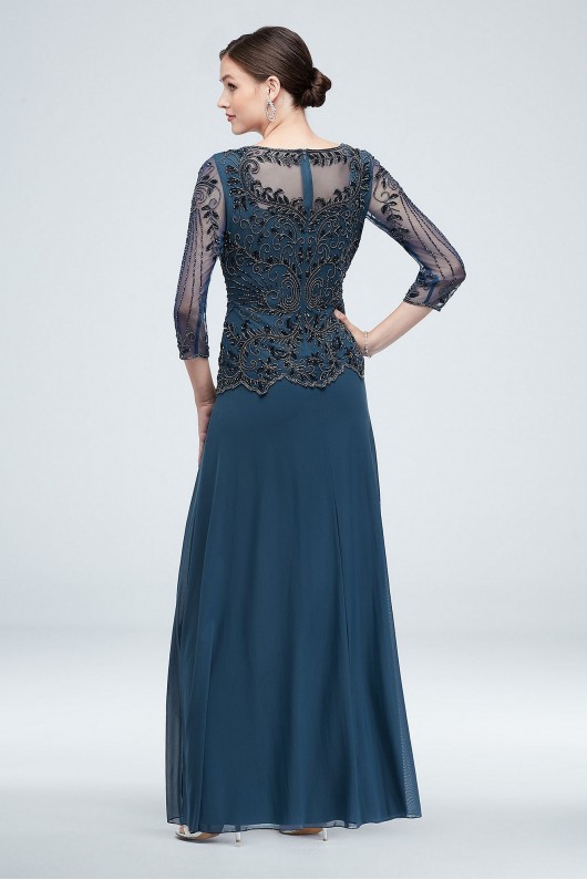 Beaded and Sequined Long Mesh Dress Pisarro Nights D2321