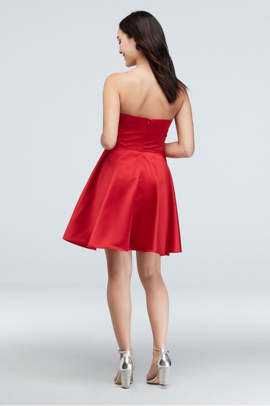 Bow Ruffle Strapless Satin Fit-and-Flare Dress Blondie Nites 1621BN