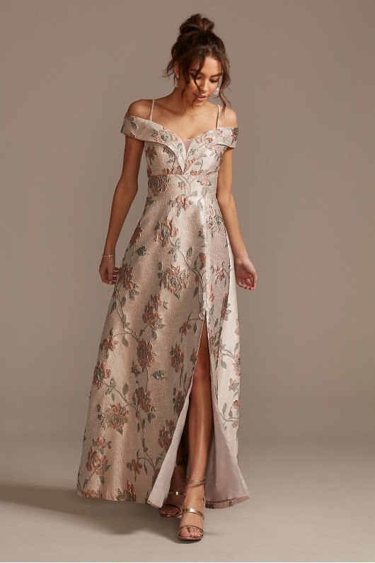 Brocade Off the Shoulder Ball Gown with Slit Nightway 21937