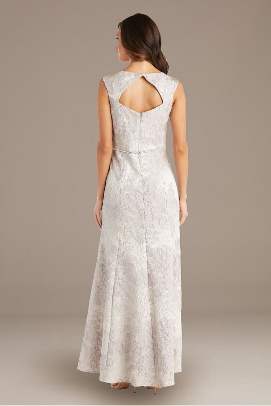Brocade Square-Neck Sheath Gown with Cap Sleeves  7252