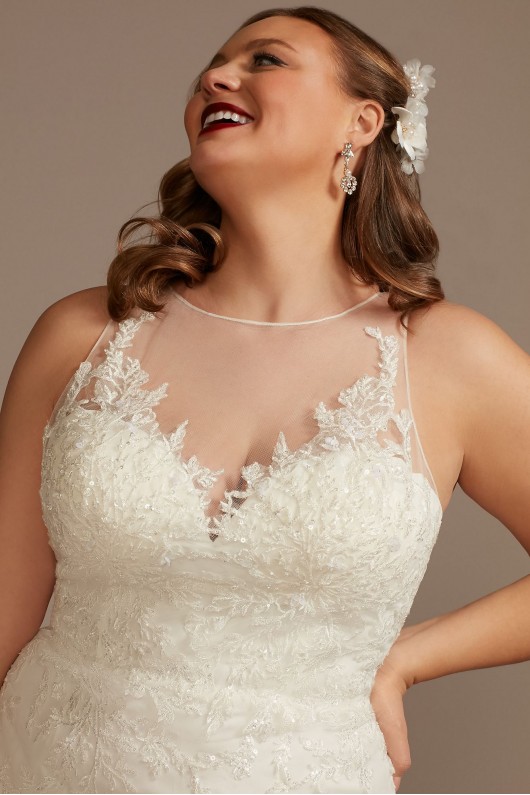 Buttoned Illusion Back Plus Size Wedding Dress  8CWG909