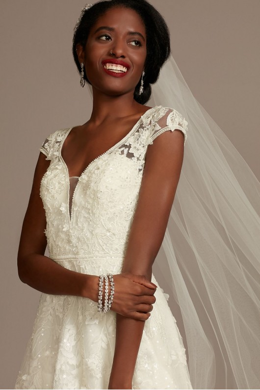 Cap Sleeve 3D Floral Lace Open Back Wedding Dress  CWG907