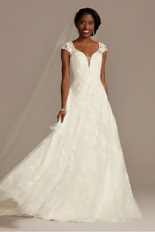 Cap Sleeve 3D Floral Lace Petite Wedding Dress  7CWG907