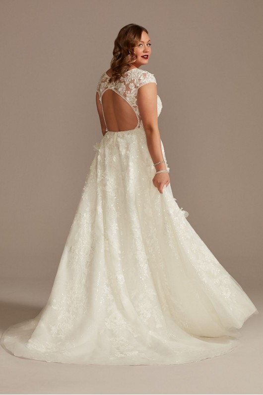 Cap Sleeve 3D Floral Lace Plus Size Wedding Dress  8CWG907