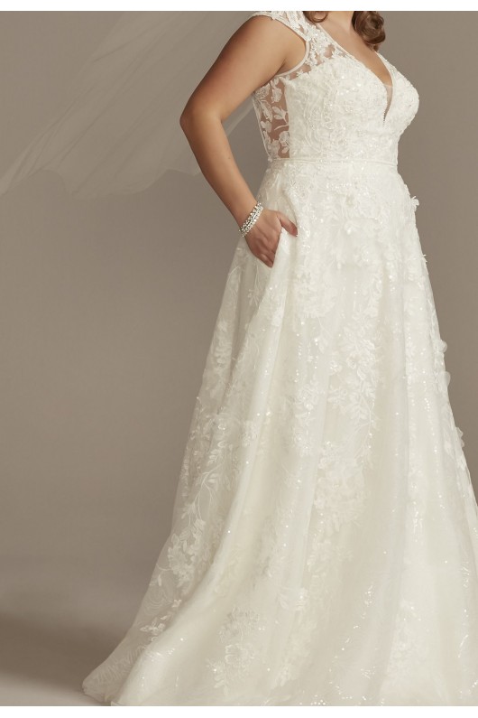 Cap Sleeve 3D Floral Lace Tall Plus Wedding Dress  4XL8CWG907