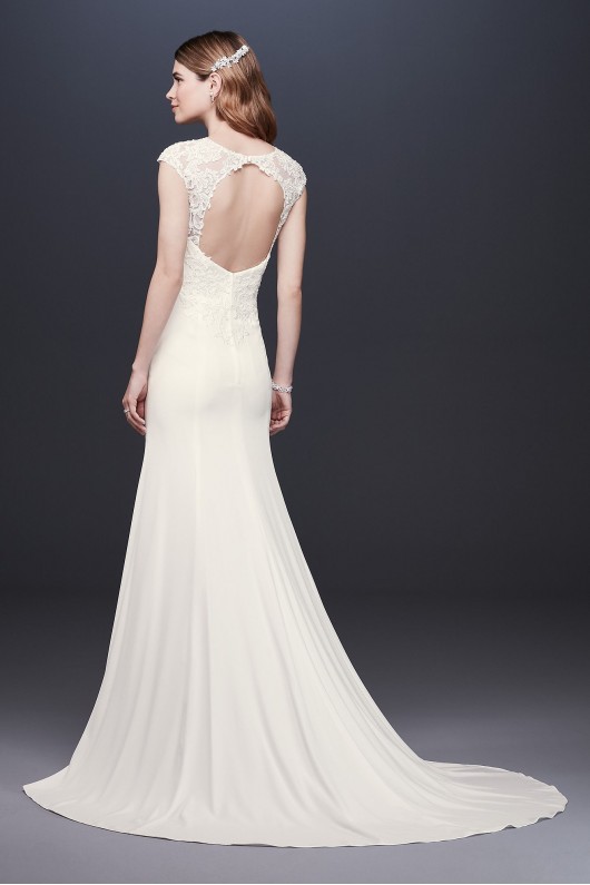 Cap Sleeve Crepe Petite Sheath Wedding Dress  Collection 7WG3939