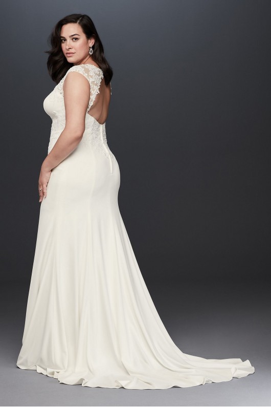 Cap Sleeve Crepe Plus Size Sheath Wedding Dress  Collection 9WG3939