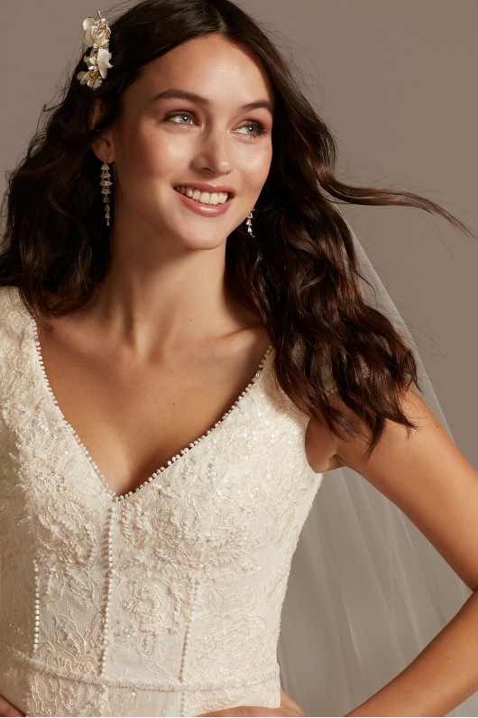 Cap Sleeve Dot Trim Point DEsprit Wedding Dress Melissa Sweet MS251230