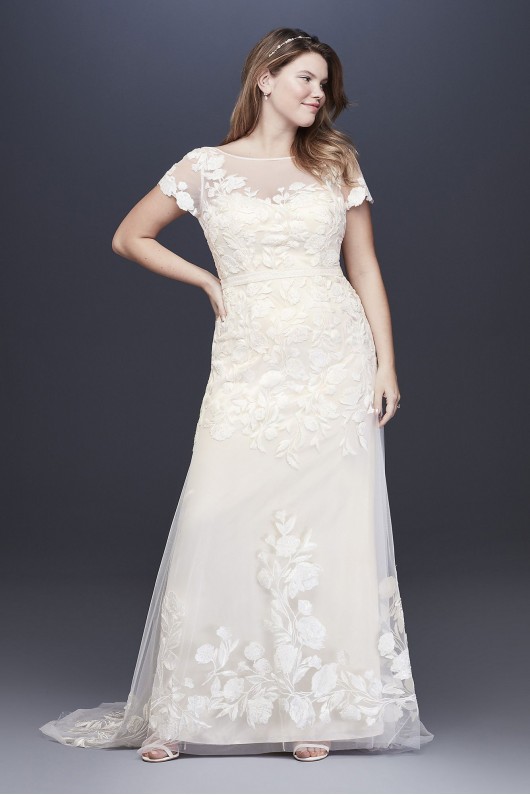 Cap Sleeve Floral Illusion Plus Size Wedding Dress Melissa Sweet 4XL8MS251199