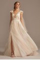 Cap Sleeve Lace Appliqued Petite Wedding Dress  7SWG862