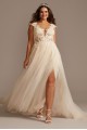 Cap Sleeve Lace Appliqued Plus Size Wedding Dress  9SWG862
