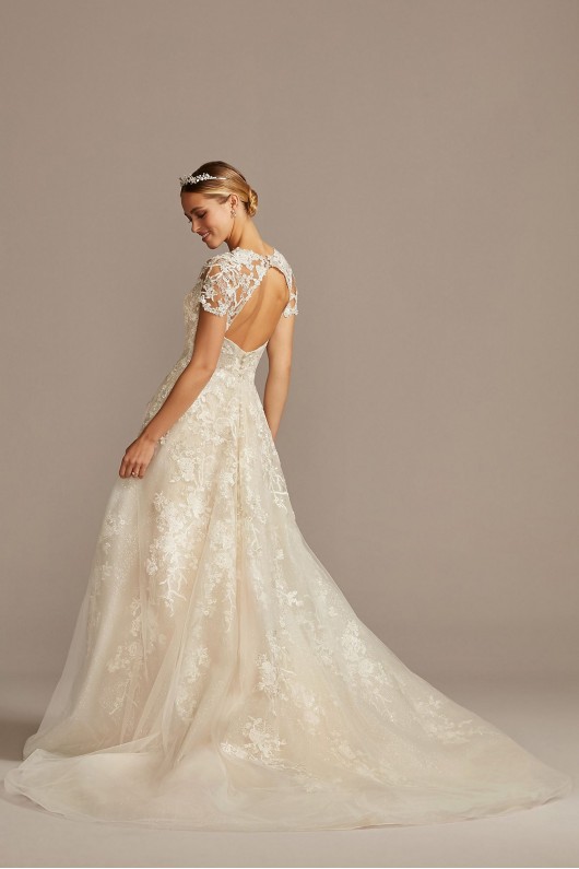Cap Sleeve Lace Illusion Petite Wedding Dress  7CWG833