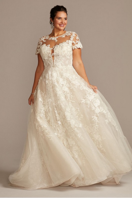 Cap Sleeve Lace Illusion Plus Size Wedding Dress  8CWG833