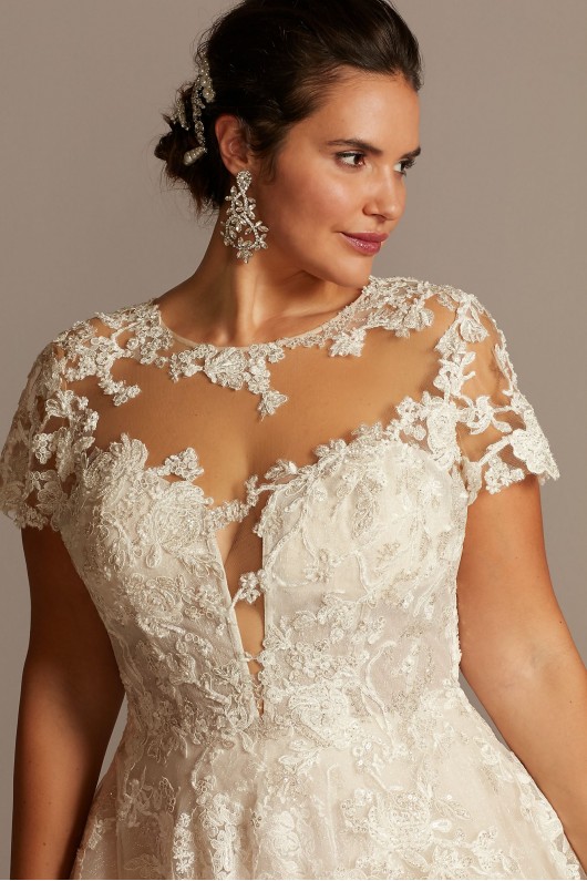 Cap Sleeve Lace Illusion Plus Size Wedding Dress  8CWG833