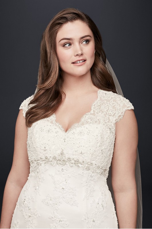 Cap Sleeve Lace Over Satin Plus Size Wedding Dress  Collection 9T3299