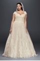 Cap Sleeve Lace Plus Size Ball Gown Wedding Dress  8CWG768