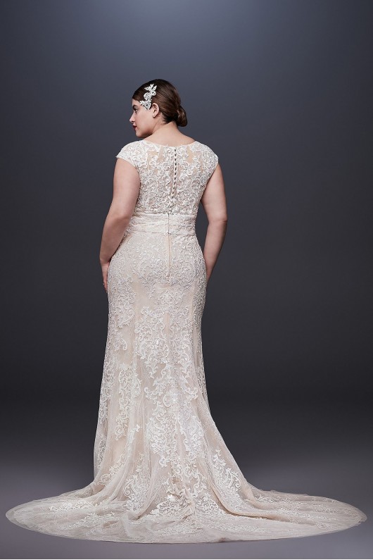 Cap Sleeve Plunging V-Neck Plus Size Wedding Dress  8CWG807