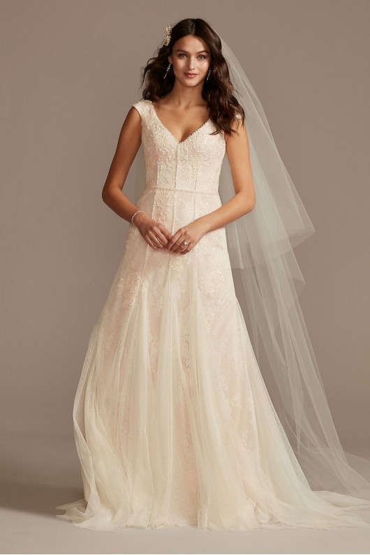Cap Sleeve Point DEsprit Tall Wedding Dress Melissa Sweet 4XLMS251230
