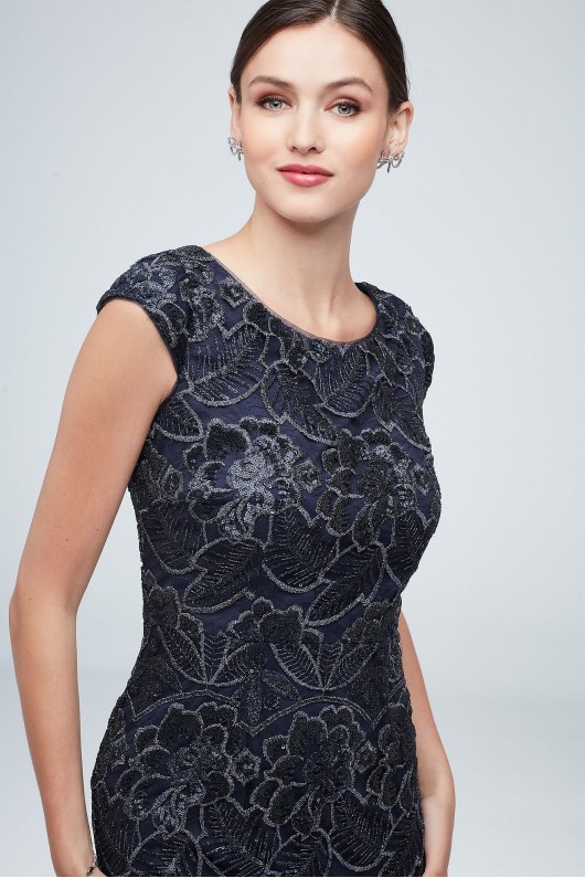 Cap Sleeve V-Back Embroidered Sequin Sheath Dress Alex Evenings 8117922