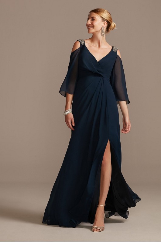 Chiffon A-Line Gown with Cold Shoulder Beading  WBM2128
