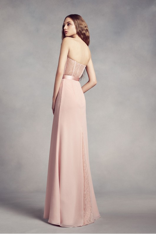 Chiffon Bridesmaid Gown with Lace Back and Inset VW360352