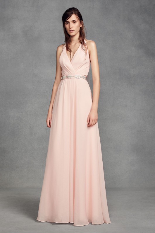 Chiffon Halter Bridesmaid Dress with Tulle Bow VW360418