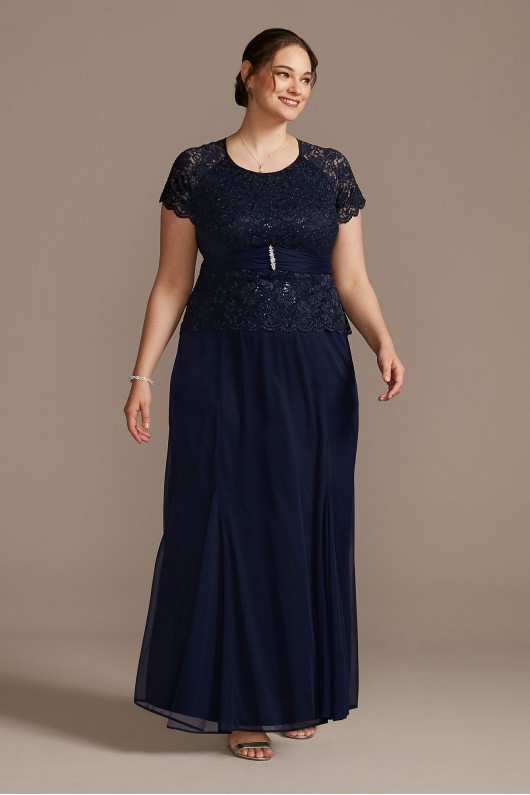 Chiffon Short-Sleeve Lace Plus Size Dress Onyx 850223