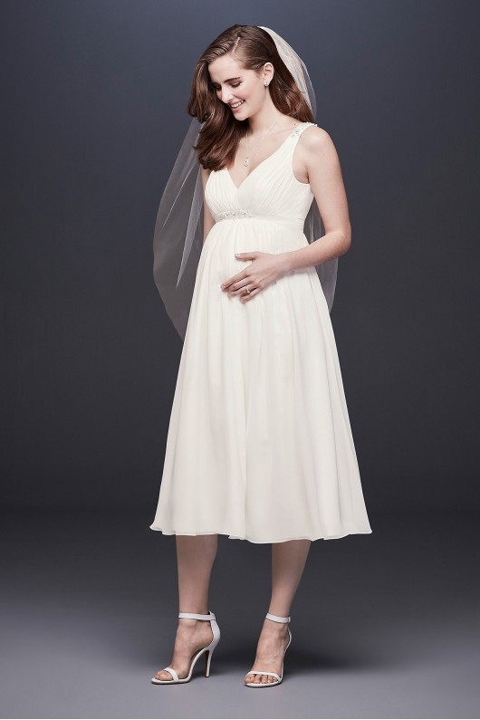 Chiffon V-Neck Tea-Length Maternity Wedding Dress  Collection 4XLWG3922