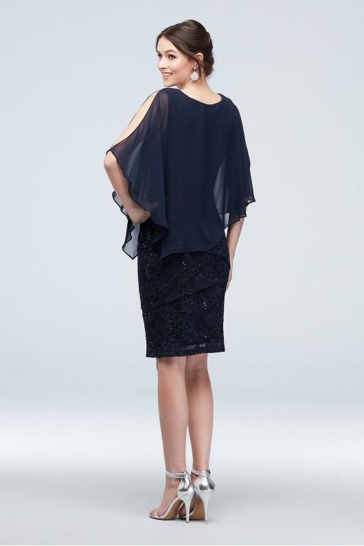 Cold Shoulder Cape and Ruffle Lace Dress Ronni Nicole V212637