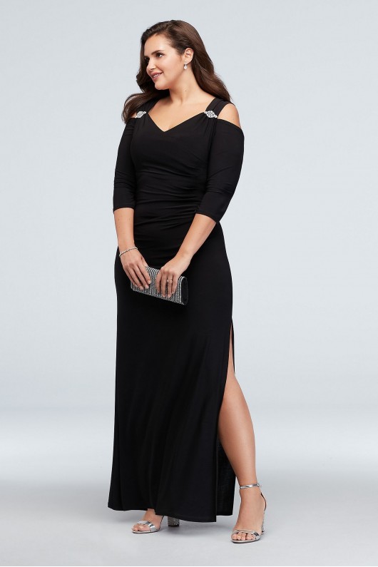 Cold Shoulder Plus Size Gown with Crystal Accents  8950DW