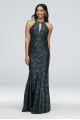 Contrast Lace High-Neck Halter Mermaid Gown Morgan and Co 21689