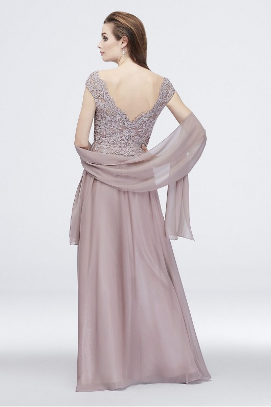 Corded Floral Lace Cap Sleeve Chiffon A-Line Dress Cachet 60178D