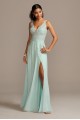 Corded Lace Embellishment Plunging Chiffon Gown Blondie Nites 1299BN1