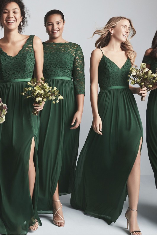 Corded Lace and Mesh Long Bridesmaid Dress  F19954