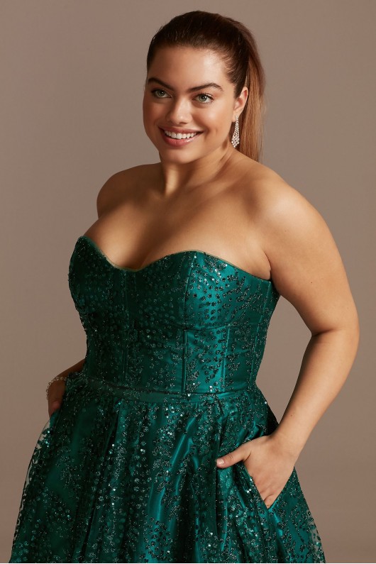 Corset Bodice Plus Size Gown with Glitter Overlay Blondie Nites 2294BNW
