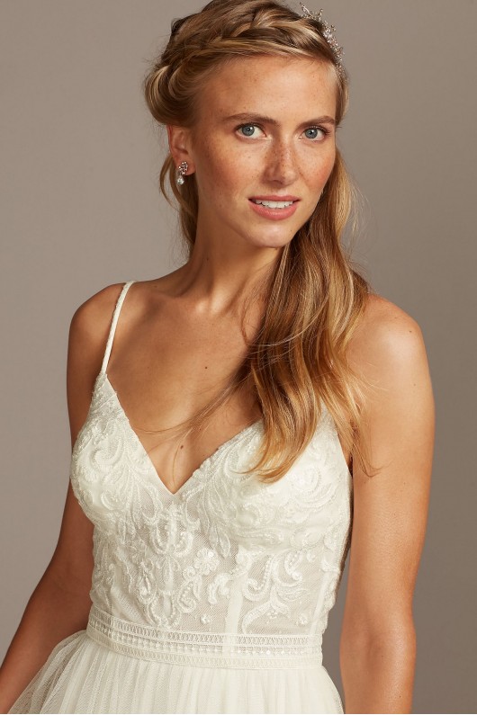 Corset Bodice Tiered Chiffon A-Line Wedding Dress Melissa Sweet MS251209
